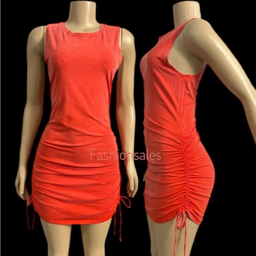 Victorias Secret Pink Ruched Sides Dress Sleeveless Marled Orange Small
